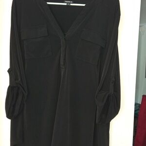 Torrid Black Blouse with Roll-Up Sleeves